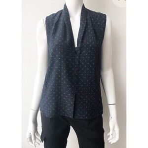 VINCE SHADOW DOT SLEEVELESS DRAPE NECK BLOUSE - INDIGO Size Small $269